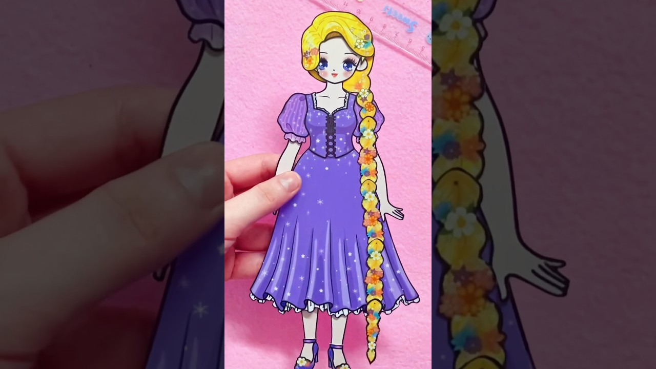 DIY Paper doll/ H&igrave;nh d&aacute;n Rapunzel xinh đẹp #shorts #diy #paperdolls #sticker #hinhdan #rapunzel