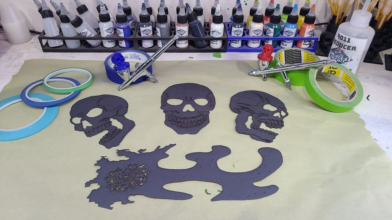 The Skull Stencil #2 Airbrush Stencil set by mikesbrush.com