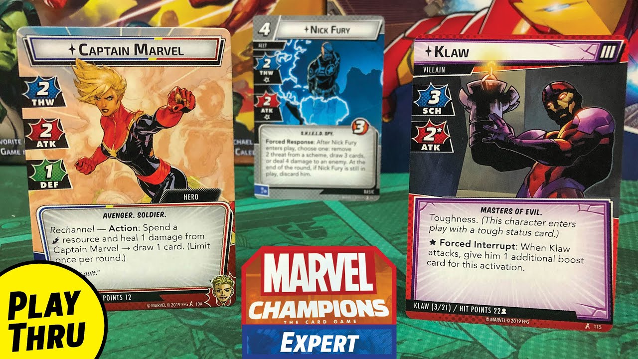 MARVEL CHAMPIONS Solo Playthrough  |  Captain Marvel with SHIELD takes on an Expert Klaw
