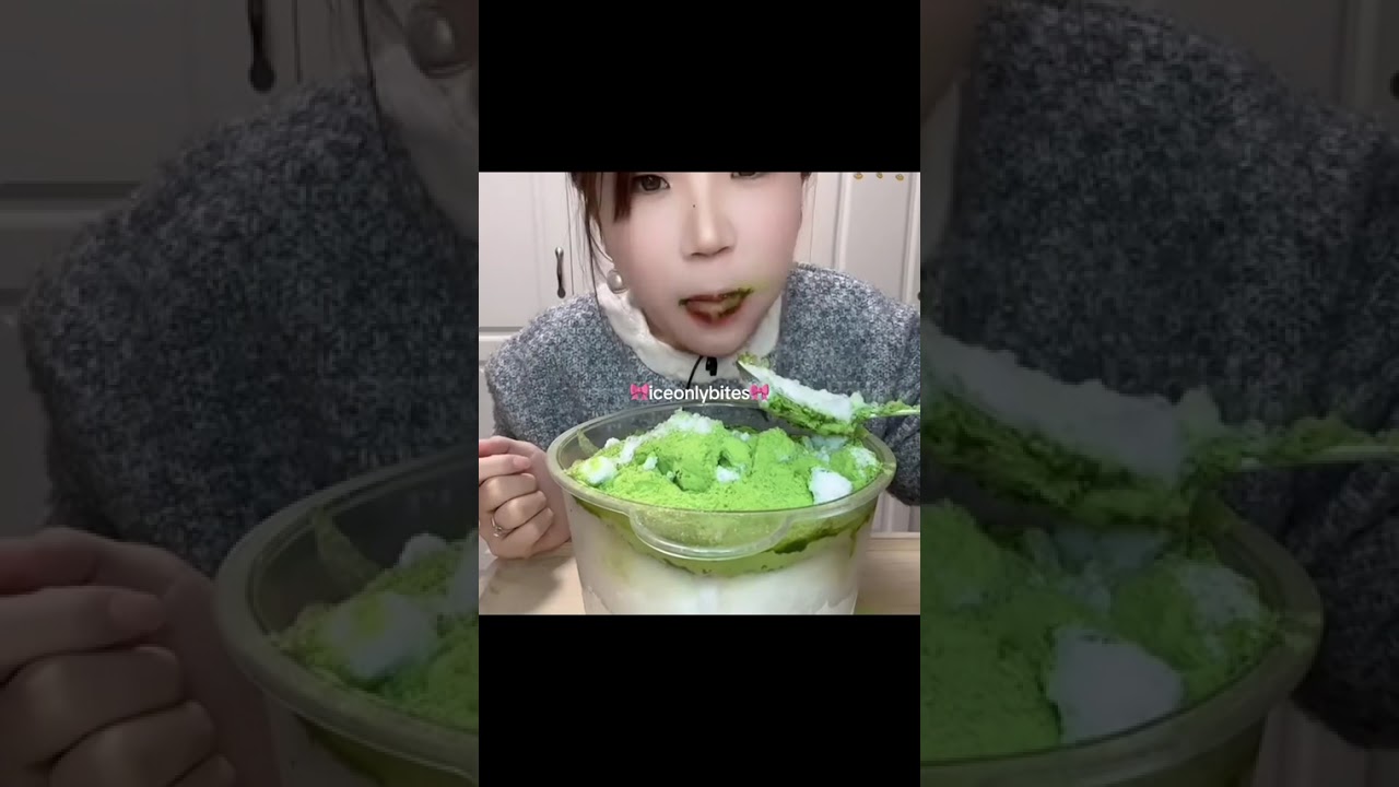 MIX COMPLICATION EATING CRUNCHY ICE BITES SHAVED WITH MATCHA💚💚💚🤍
