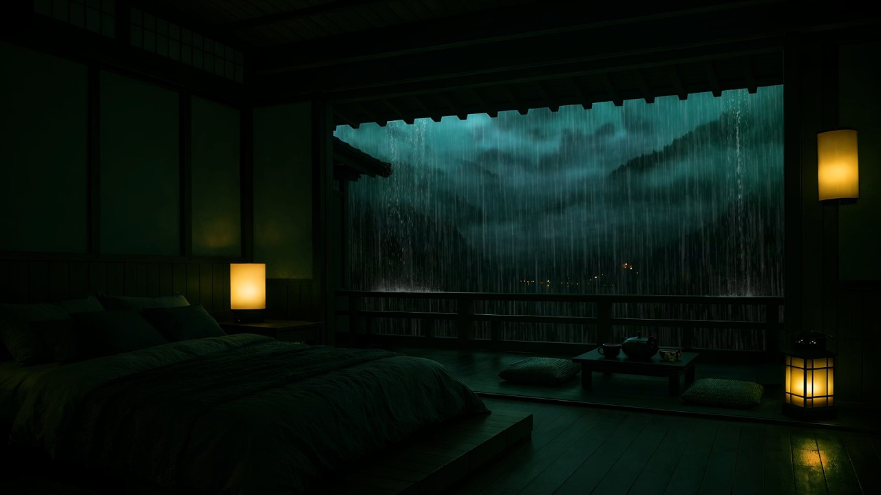 Rain Sounds in a Dark Bedroom (No Ads) Relaxing Ambience for Deep Sleep, Focus, and Meditation