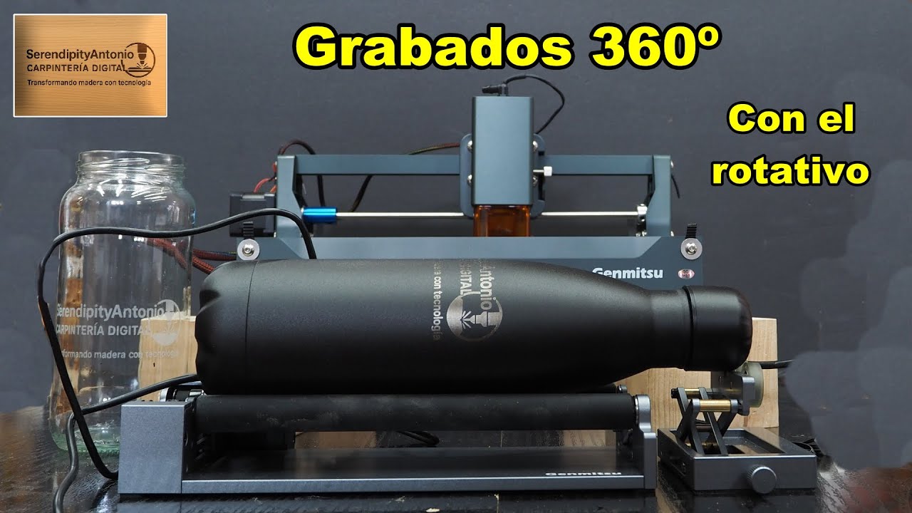 Accesorio rotativo Genmitsu Kortek: instalación, LightBurn y grabados reales