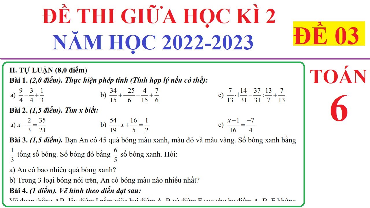 TOÁN 6 – ĐỀ 3 - ĐỀ THI GIỮA HỌC KÌ 2 TOÁN LỚP 6 NĂM HỌC 2022-2023 - ÔN TẬP HỌC KÌ 2