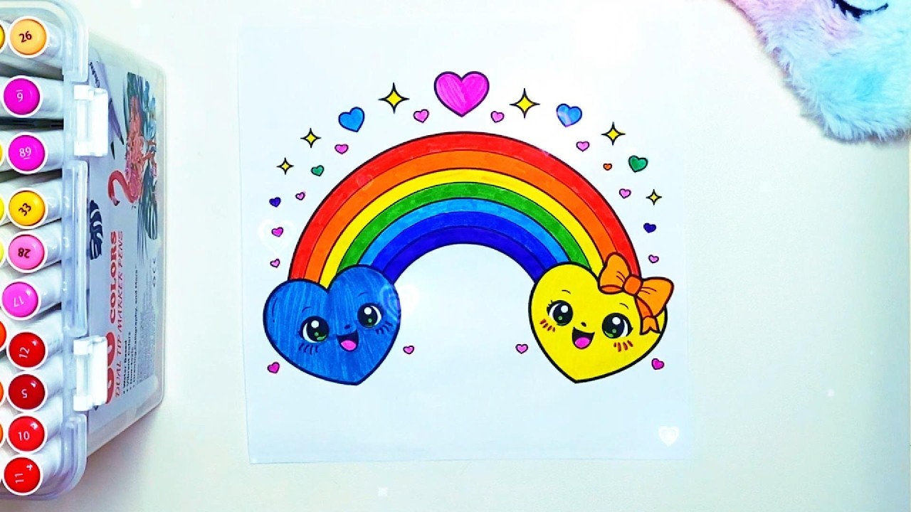 Arcoíris Corazones Colorear Infantil 🌈💖 Dibujos Kawaii para Niños #colorear #viral #viralvideo