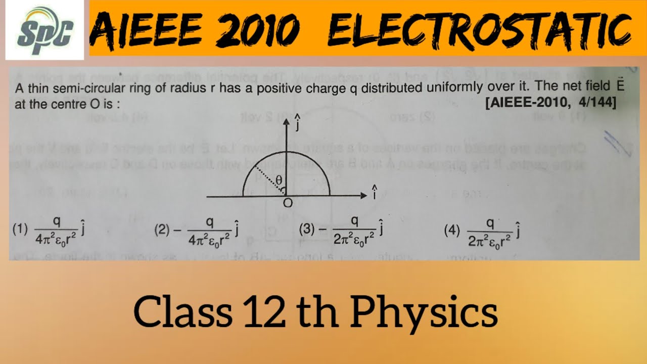 A thin semi circle ring of radius r has a positive charge q distributed uniformly over it . The net