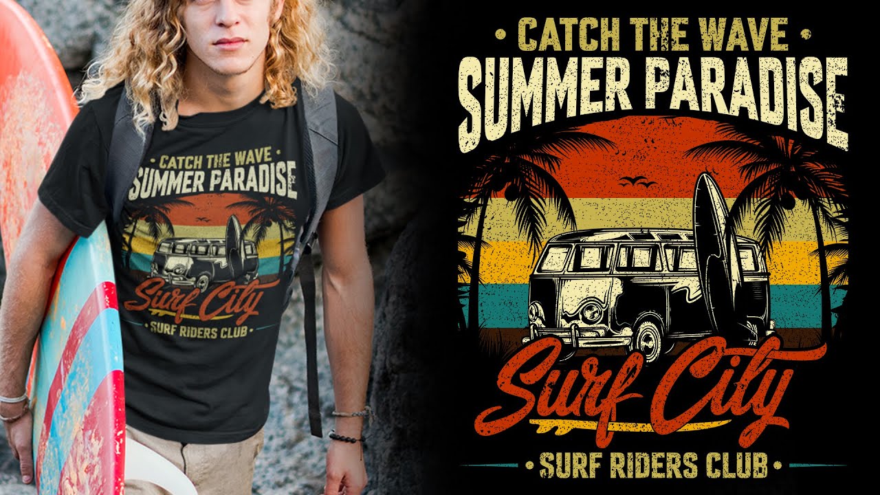Surfing T-Shirt Design Tutorial | Vintage Surfing T-Shirt Design | T-Shirt Design In Illustrator
