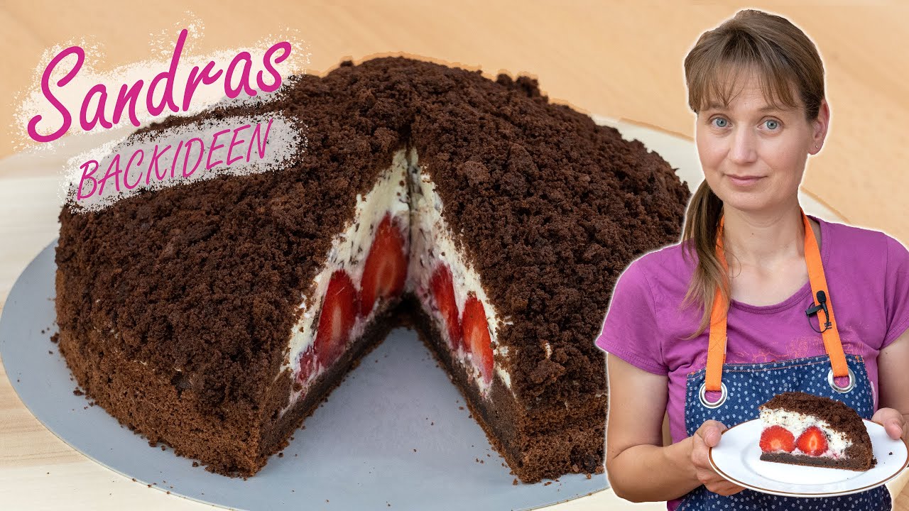Maulwurfkuchen mit Erdbeeren Rezept | Schoko Krümeltorte mit cremiger Füllung backen | Maulwurftorte