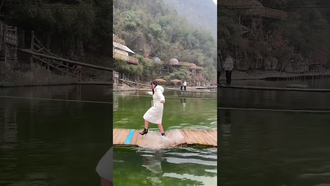Getting wet high hell boots on floating bridge