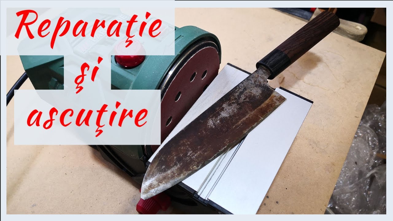 Reparare şi ascuţire cuţit japonez ciobit cu pietre Naniwa Chosera