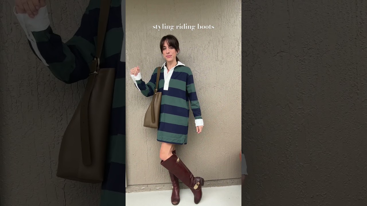 Styling vintage riding boots for fall. #ridingboots #vintageboots #vincecamuto #rugbydress #preppy