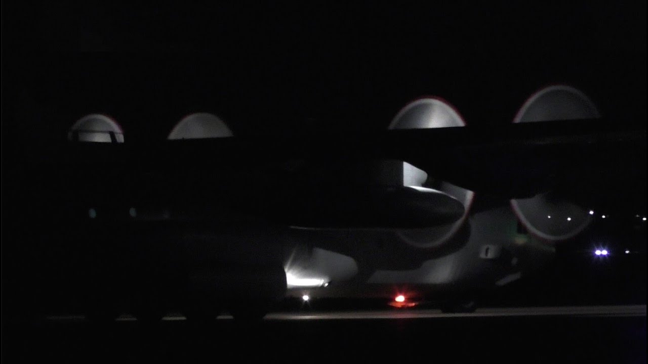 Swedish Air Force C-130H 84007 Night Take Off at Cambridge Airport