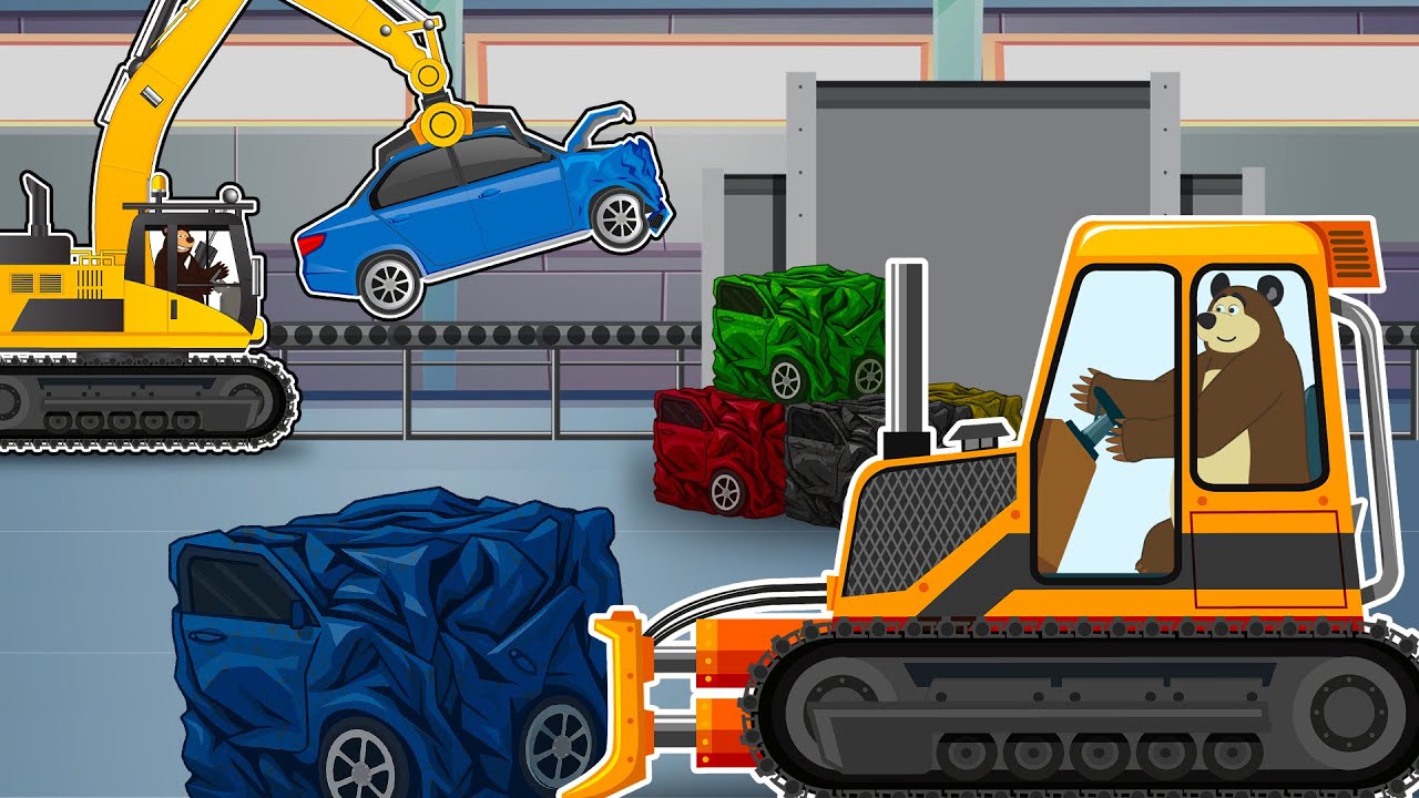 Bulldozer, Excavator Clamp are Collect and Recycle Broken Cars | Construction Vehicles