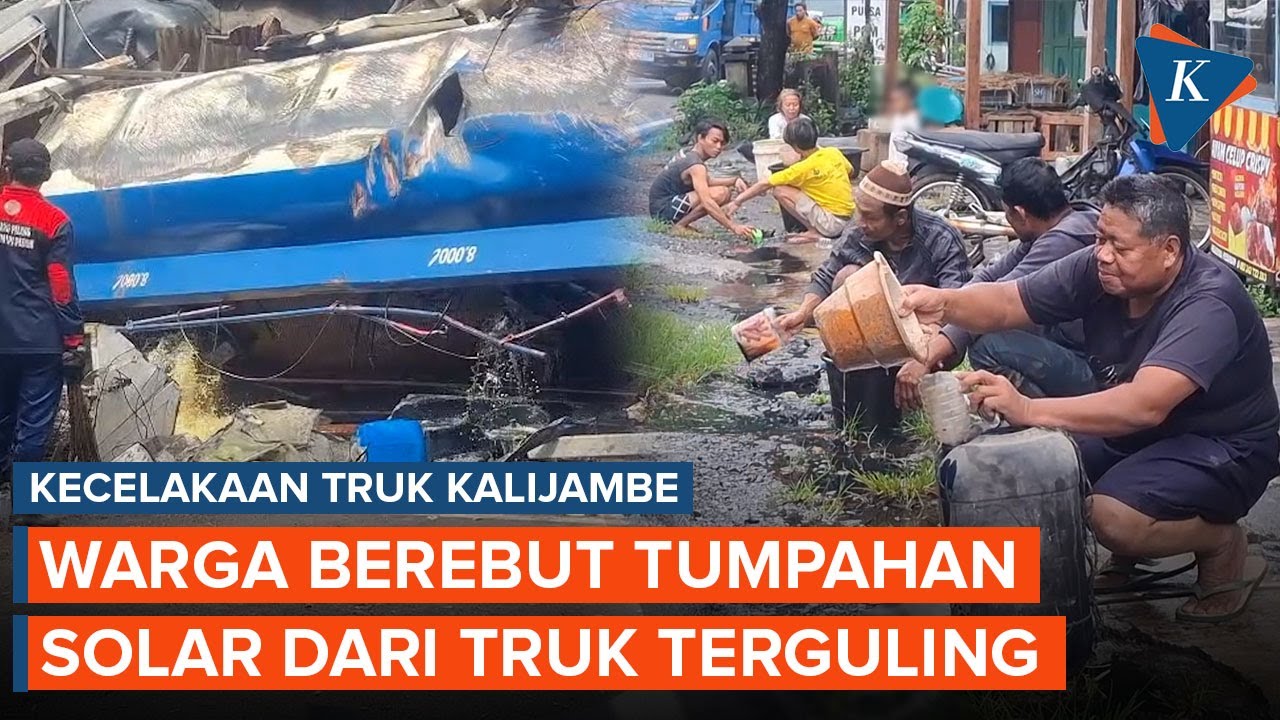 Warga Berebut Solar dari Truk Terguling Usai Kecelakaan Maut di Kalijambe Purworejo