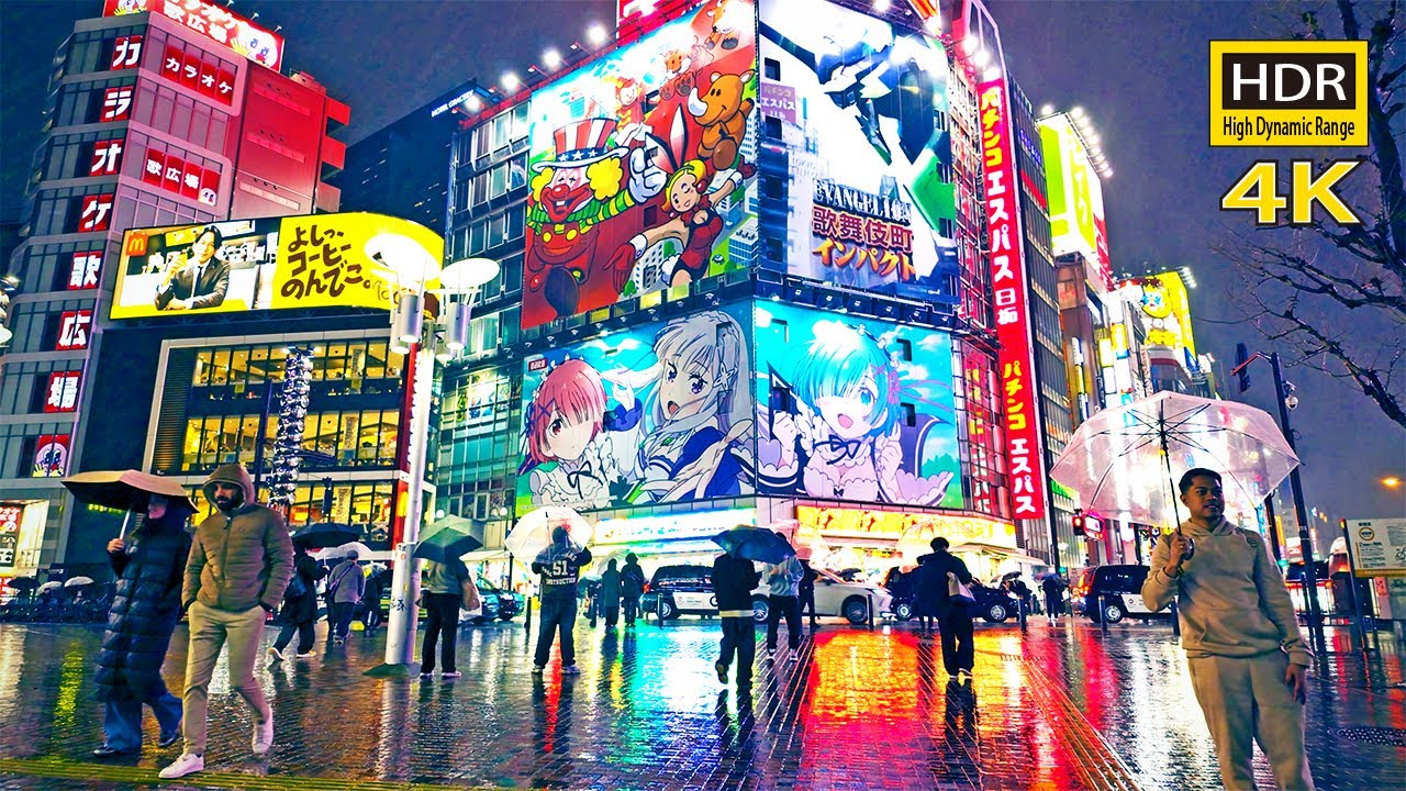 新宿 雨 HDR 4K 2hrs 28min Rainy Night walk in Shinjuku, Tokyo, Japan ( April 1, 2025 )