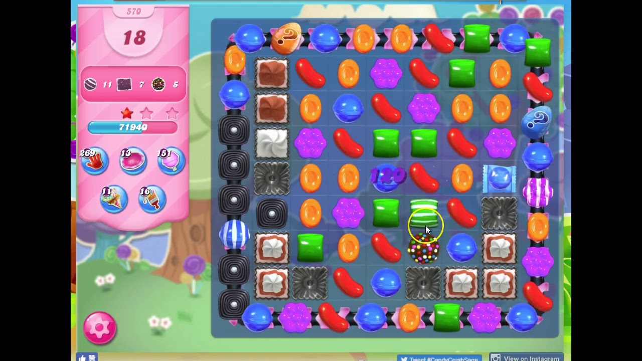 Candy Crush Level 570 Audio Talkthrough, 3 Stars 0 Boosters