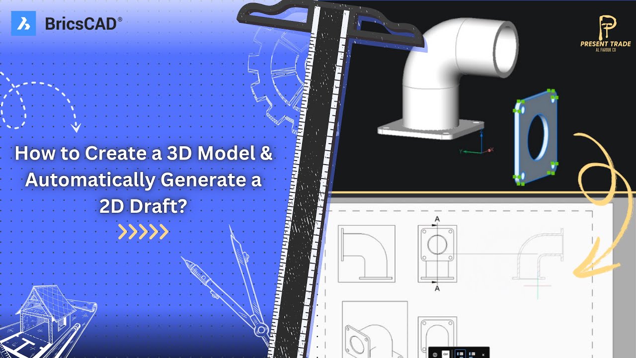 BricsCAD Pro: 002 -  How to Create a 3D Model & Automatically Generate a 2D Draft?  #cad #mechanical