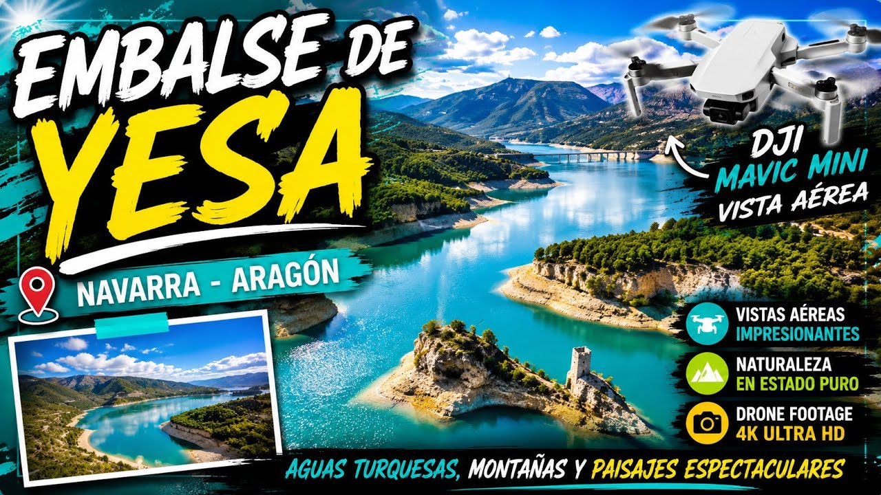 EMBALSE DE YESA Aragon-Navarra, vista de Drone Dji Mavic Mini.
