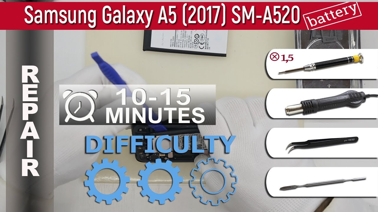 Как заменить 🔧 🔋 Аккумуляторную батарею 📱 Samsung Galaxy A5 (2017) SM-A520
