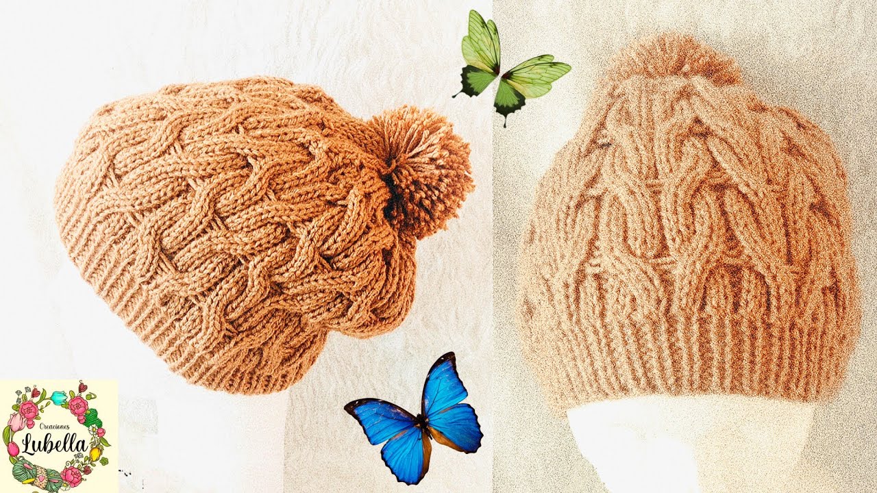 Cómo hacer gorro con trenzas reversibles a dos agujas #tejidos #gorros