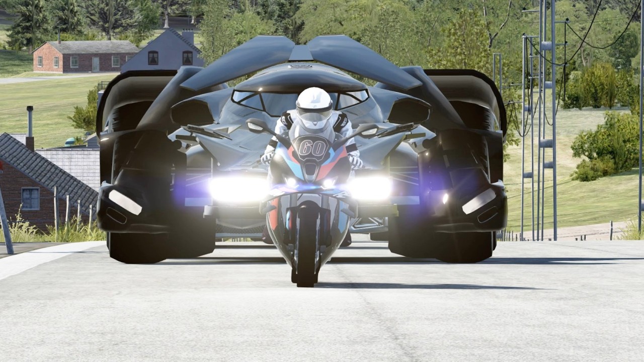 BMW M1000RR vs Monster Batmobile vs Lamborhini Temerario, Ferrari SF90, Bugatti Chiron, McLaren P1