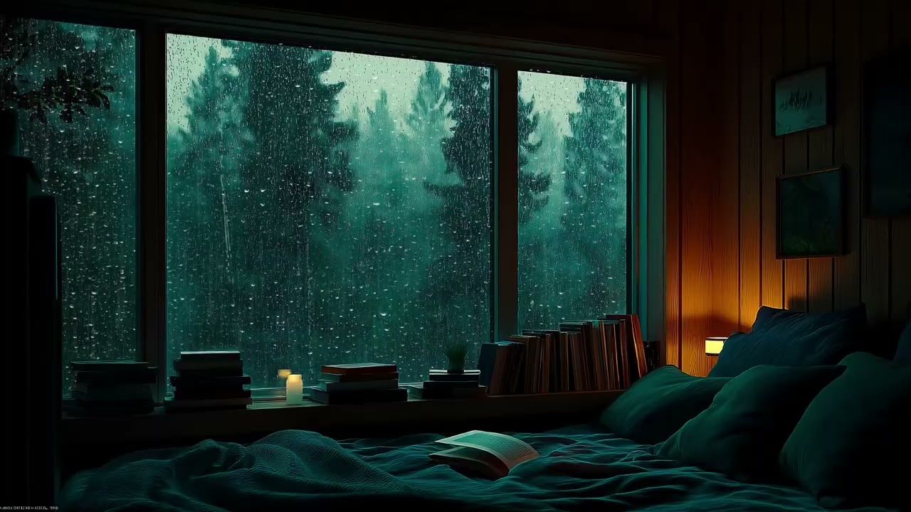 Falling Into the Night 🌧️🎹 | Cozy Bedroom Piano with Rain | 3 Hours Calm Study Meditation Relax