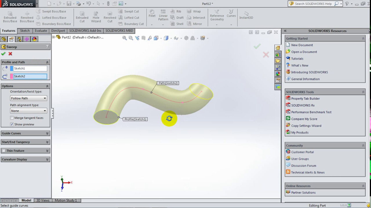 29  SolidWorks 2015 Tutorial 29  Swept Boss
