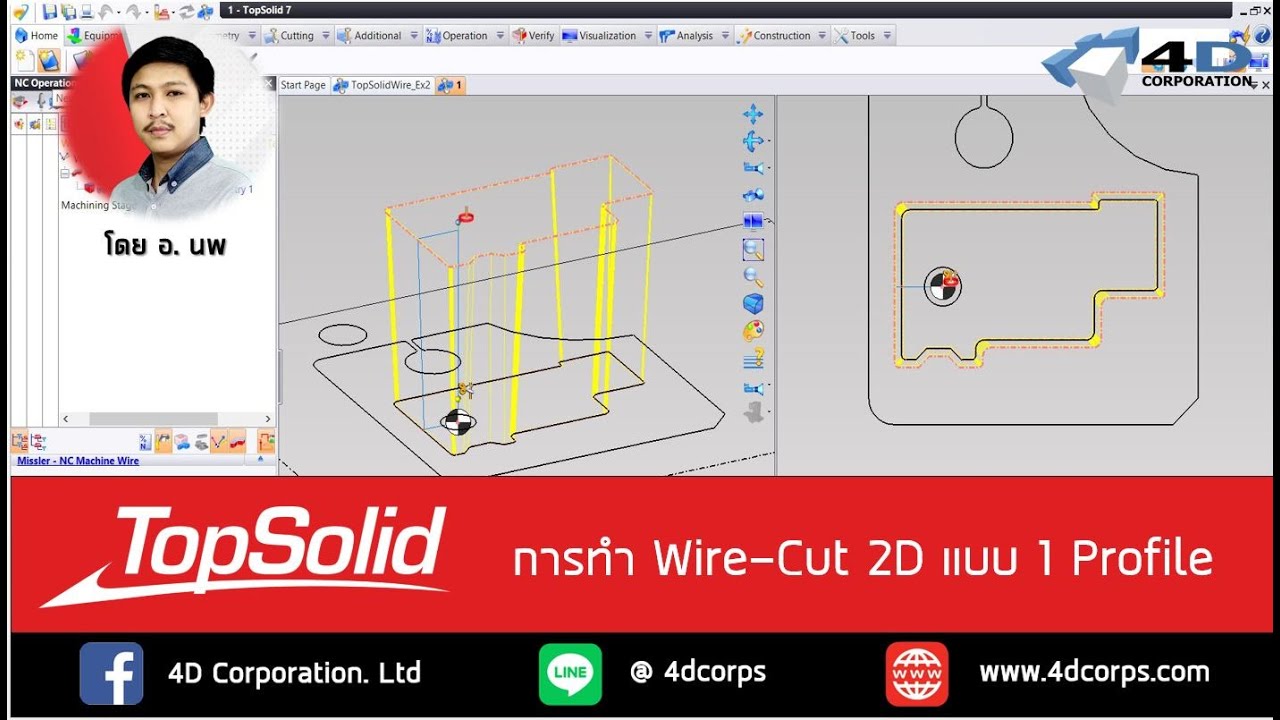 TopSolid'Wire : การทำ Wire Cut 2D แบบ 1 Profile