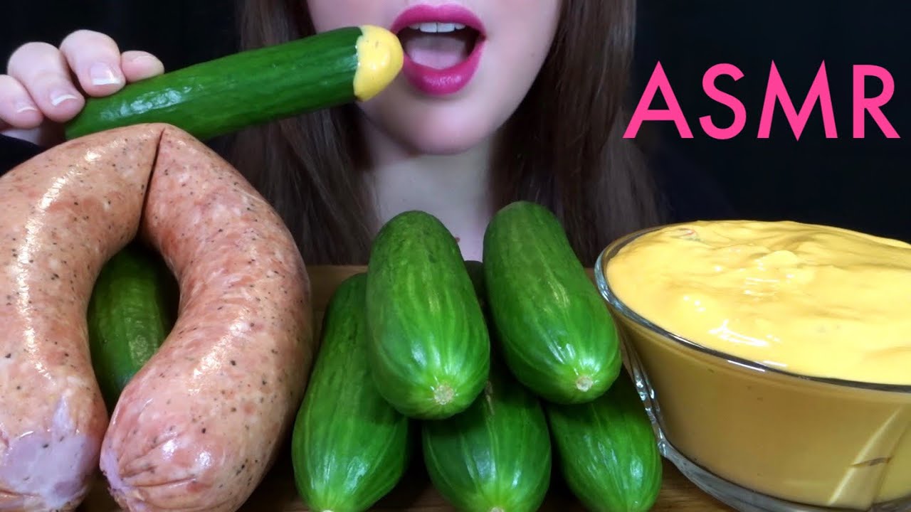 ASMR Sausage, Cucumbers, & SPICY CHEESE Sauce - EXTREMELY SATISFYING Eating Sounds!