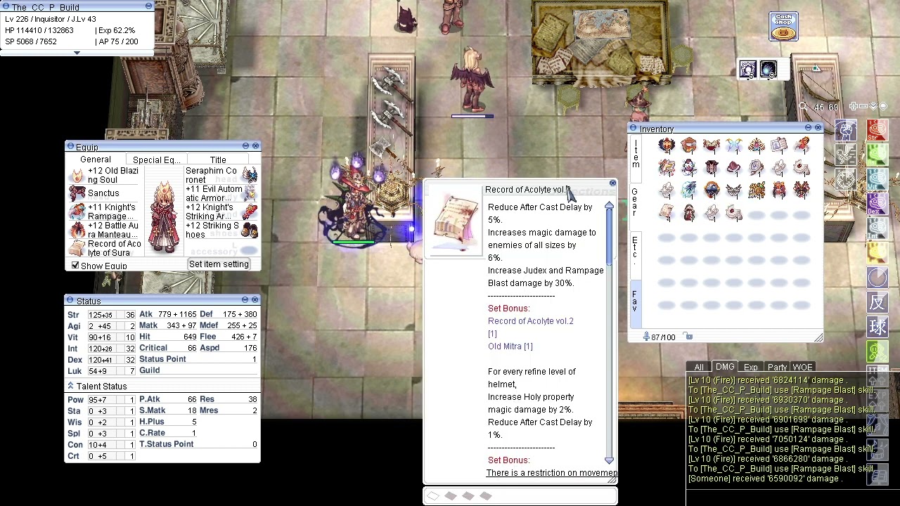 iRO Chaos - Inquisitor Rampage Blast with 0 Cooldown, Reduces delay of skills by 100% and 193 ASPD