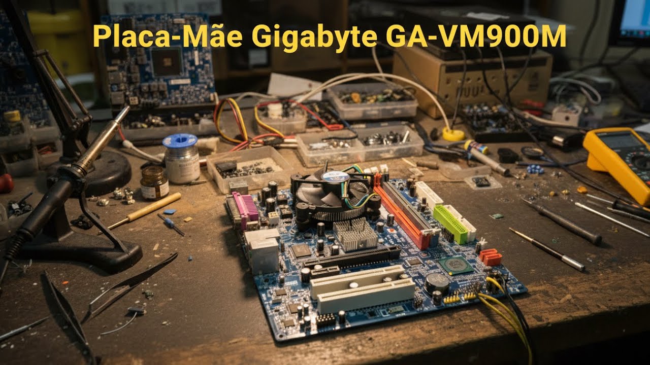 Placa mãe GigaByte GA-VM900M DDR2 - com capacitores estufados