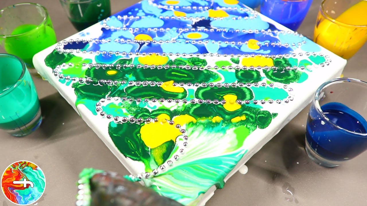 Chain pull painting - Harmony of blue and green - Acrylic pouring- fluidcomet