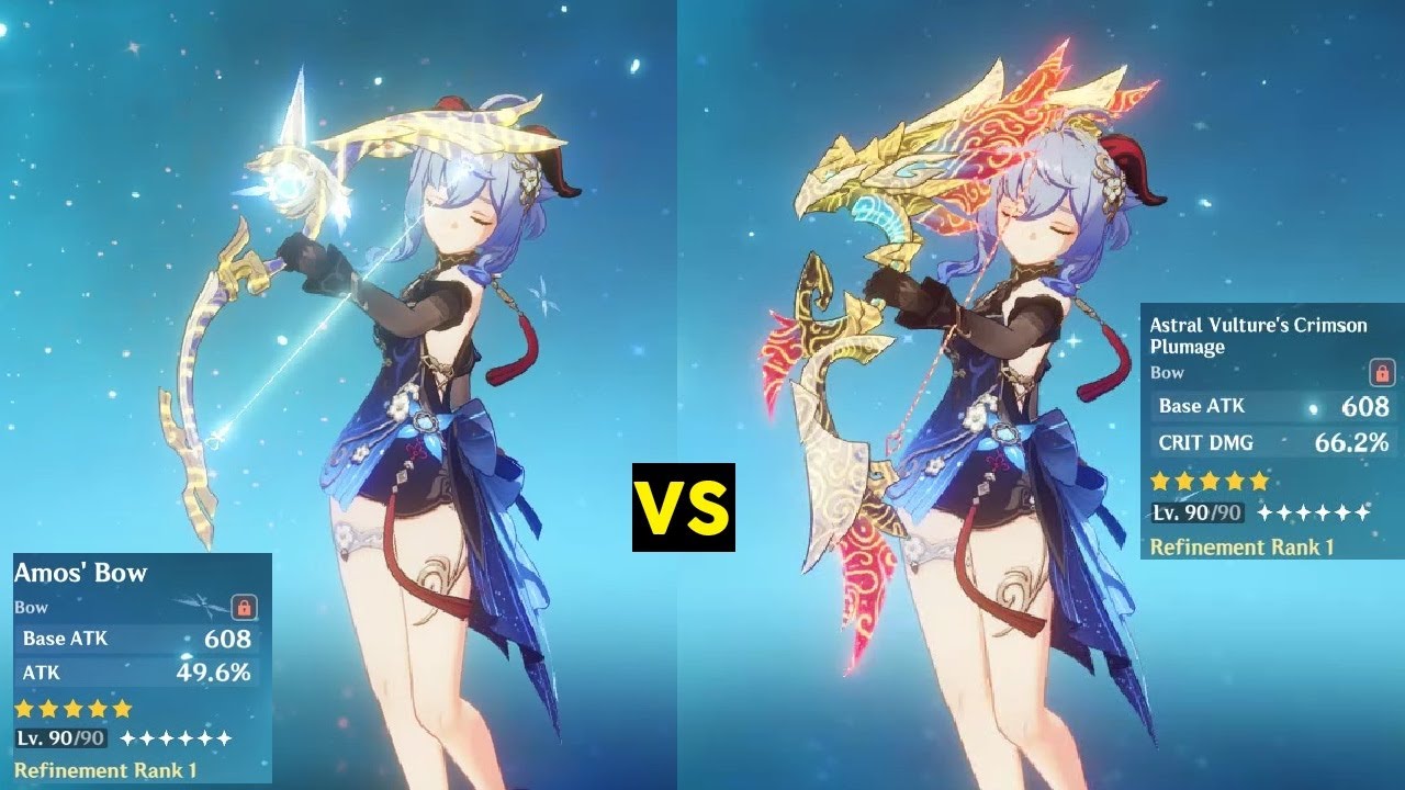 Best Bow for Ganyu: Amos Bow vs Astral Vulture | Full Gameplay