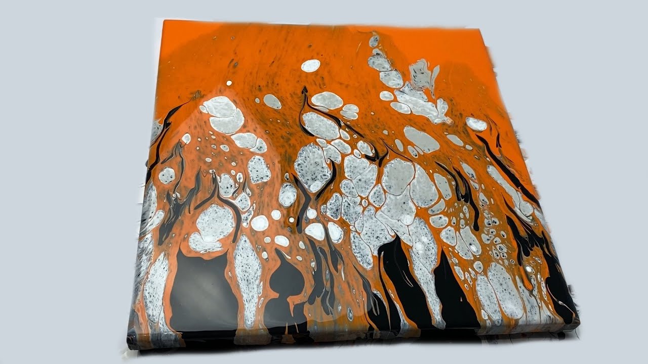 (35) HALLOWEEN Fun! Orange and Black Acrylic Pour Painting ~ Halloween Art