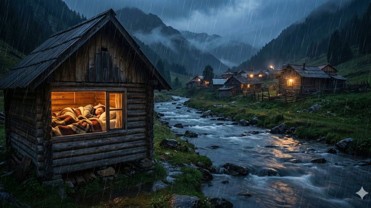 Heavy Fine Rain & River ASMR ⚡ Dark Night Rain Sounds for Deep Sleep, Relaxation