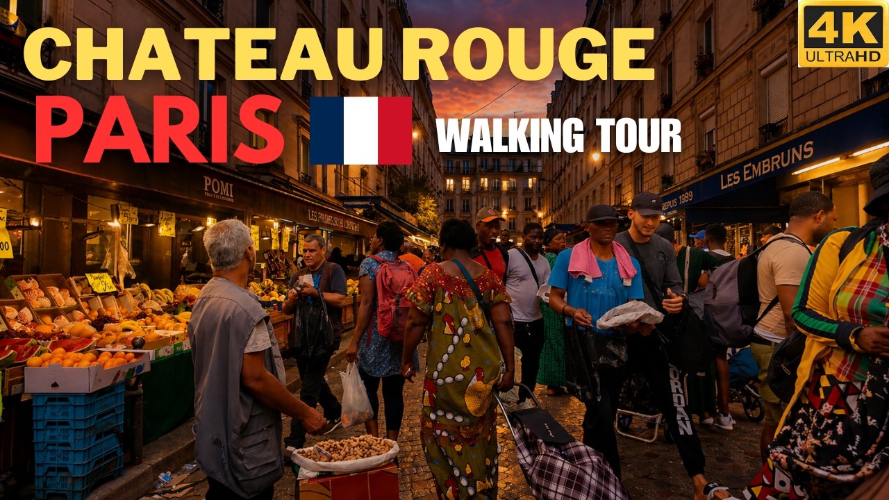 🇫🇷 Marche de Château Rouge to Montmartre At Night - Paris France