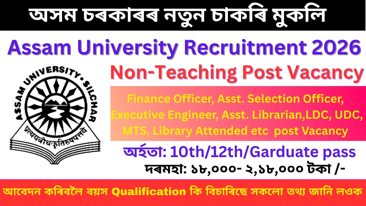 Assam University Recruitment 2026 // Assam Job Vacancy 2026 // Assam Govt Job Recruitment 2026