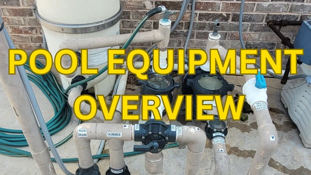 Pool equipment overview. Filter, pump, heater and valves.