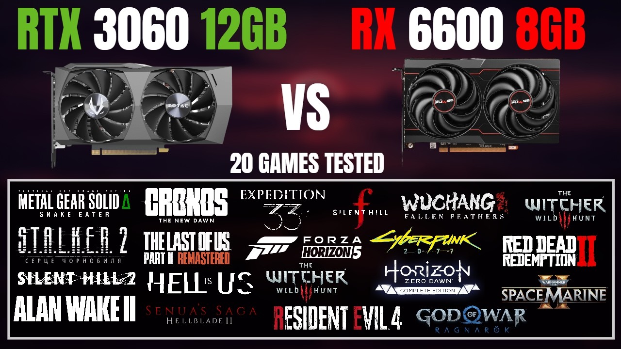 AMD RX 6600 vs Nvidia RTX 3060 12GB in 2026 | 20 Games Tested | 1080P Benchmarks