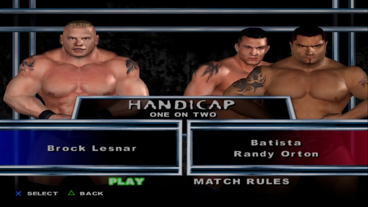 WWE SmackDown! Here Comes the Pain - Brock Lesnar VS Batista x Randy Orton (HANDICAP)