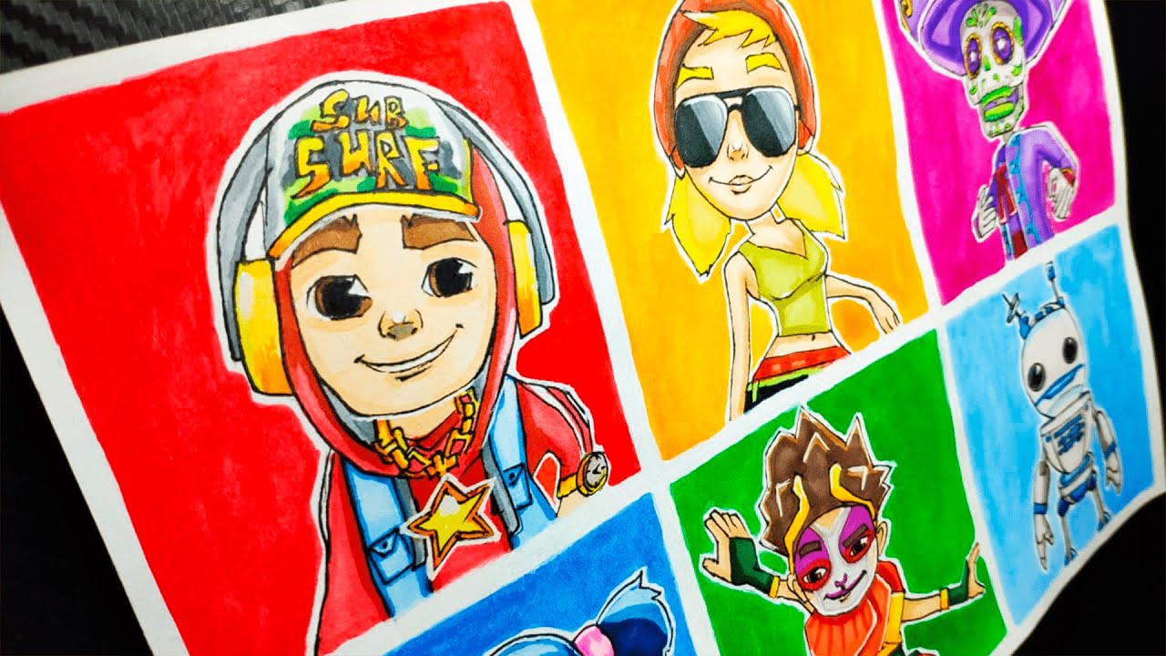 Subway Surfers Characters Drawing (Jake, Tricky, Manny, Harumi, Sun, Tagbot)