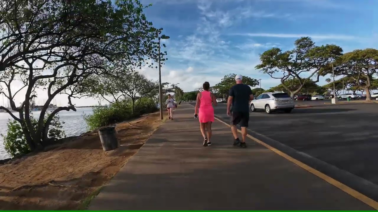 Virtual running.  Hawaii, Oahu , Honolulu 39 minutes. 4k
