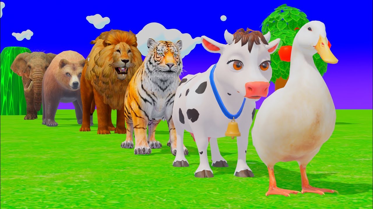 Long Slide Game with Tigers Lion Cow Hippopotamus Gorilla 3d Animal Game Funny 3d Animals