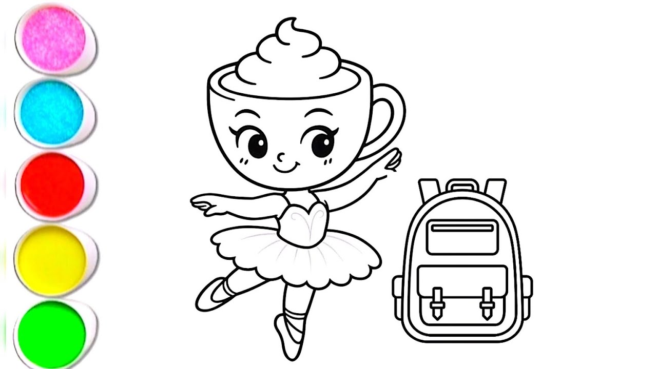 How to Draw Ballerina Cappuccina and School Bag Drawing|Painting Colouring for kids|Step by Step 