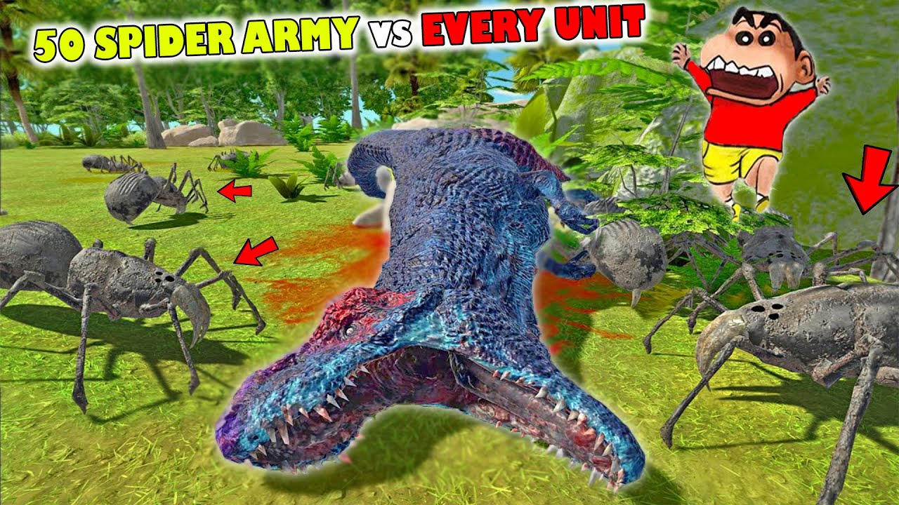 50 SPIDERS vs EVERY UNIT | SHINCHAN and CHOP fight DINOSAURS😱|😂Funny game in Hindi animal rev battle