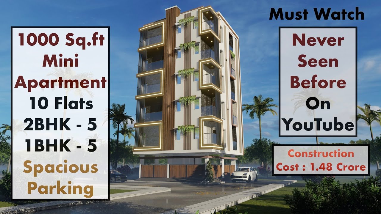 Mini Apartment Design with 10 Flats | 1000 Sqft Plan
