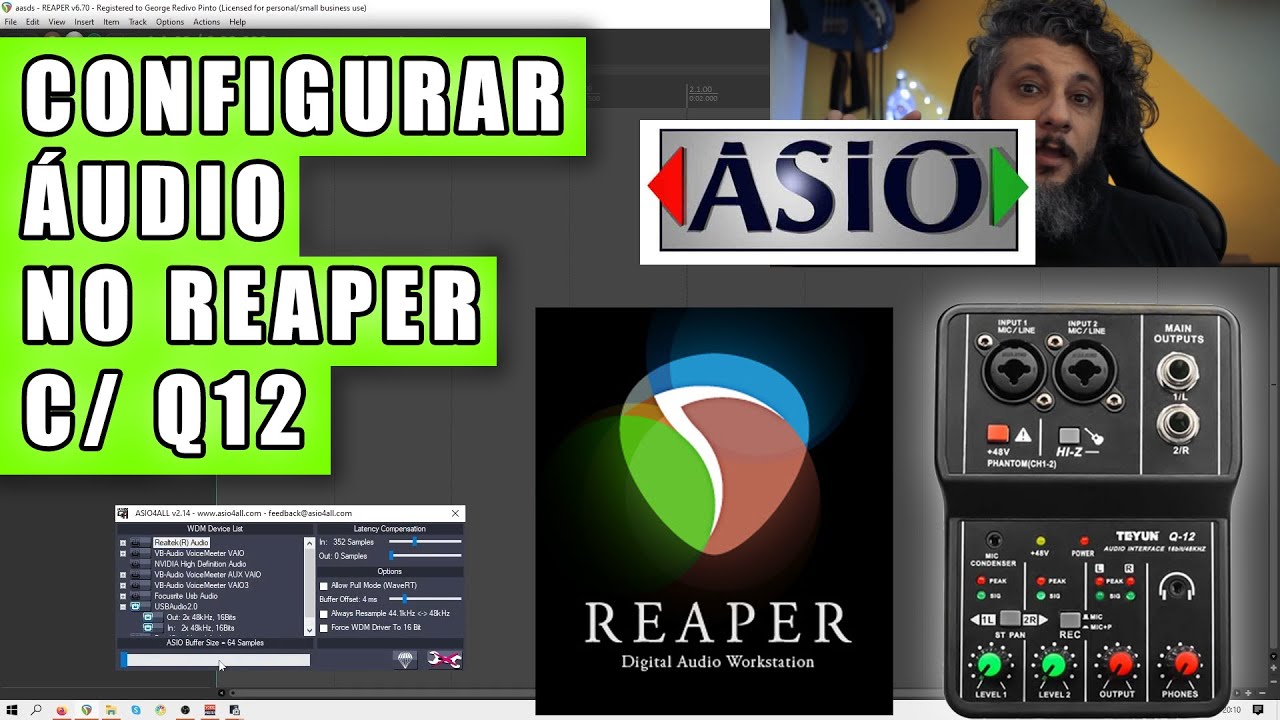 Configurando áudio no Reaper + Asio4All (usando Mixer Q12)