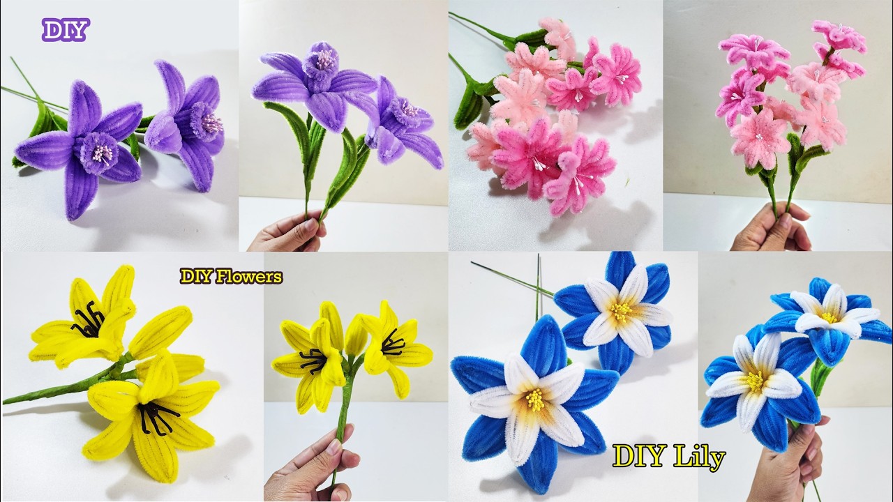 4 Easy DIY Pipe Cleaner Flowers 🌸 Lily & Cute Flower Crafts | Handmade Flower Tutorial