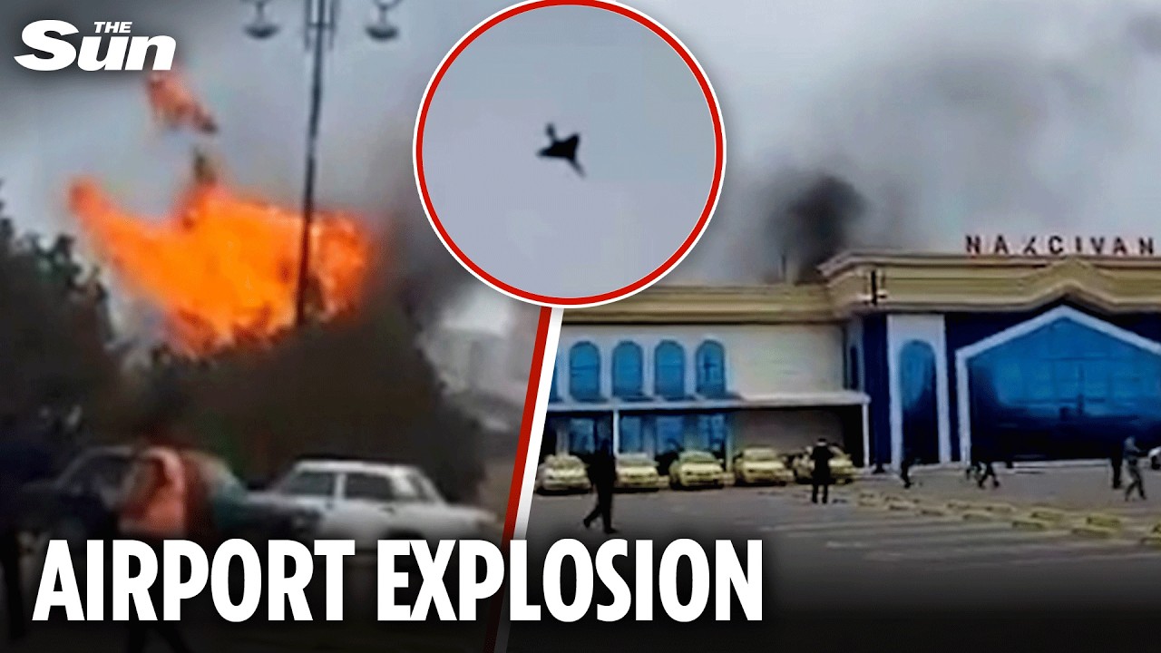 Horror moment Iranian suicide drone nosedives into international airport