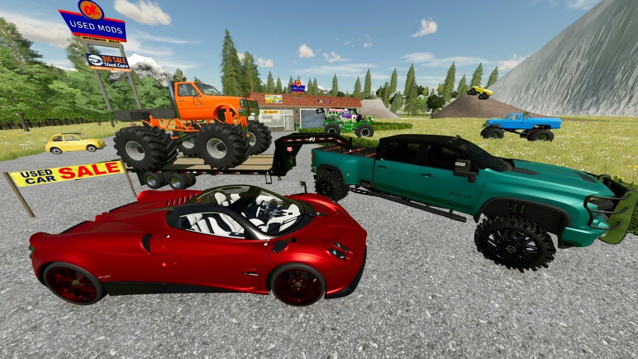 Finding Monster Trucks and Racecars for our Car Dealership | Farming Simulator 22