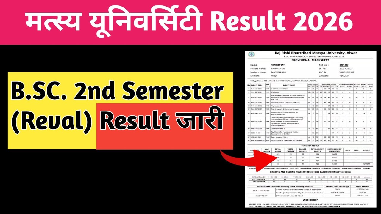 RRBMU B.SC. 2nd Semester (Reval) Result 2026 jari